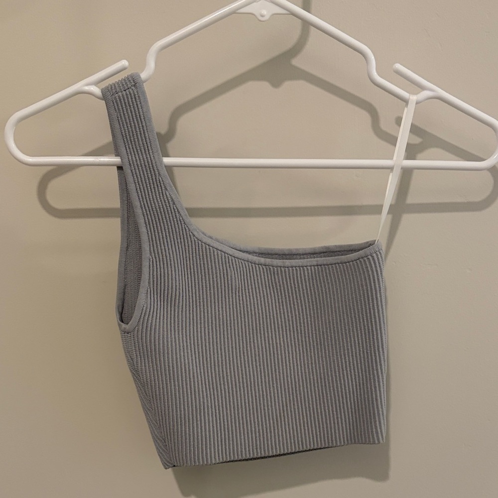 Aritzia Ribbed One-Shoulder Crop Top in Blue/Gray